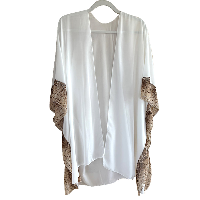 Chiffon Kimono With Animal Print Border (White)