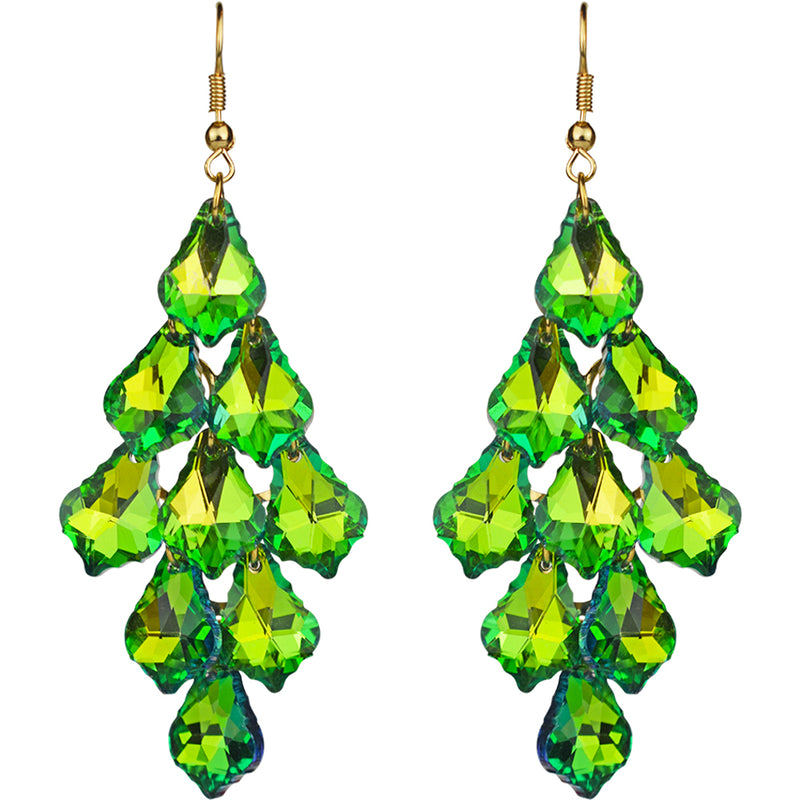 Divine Crystal Chandelier French Wire Earrings (Goldtone/Green Iris)