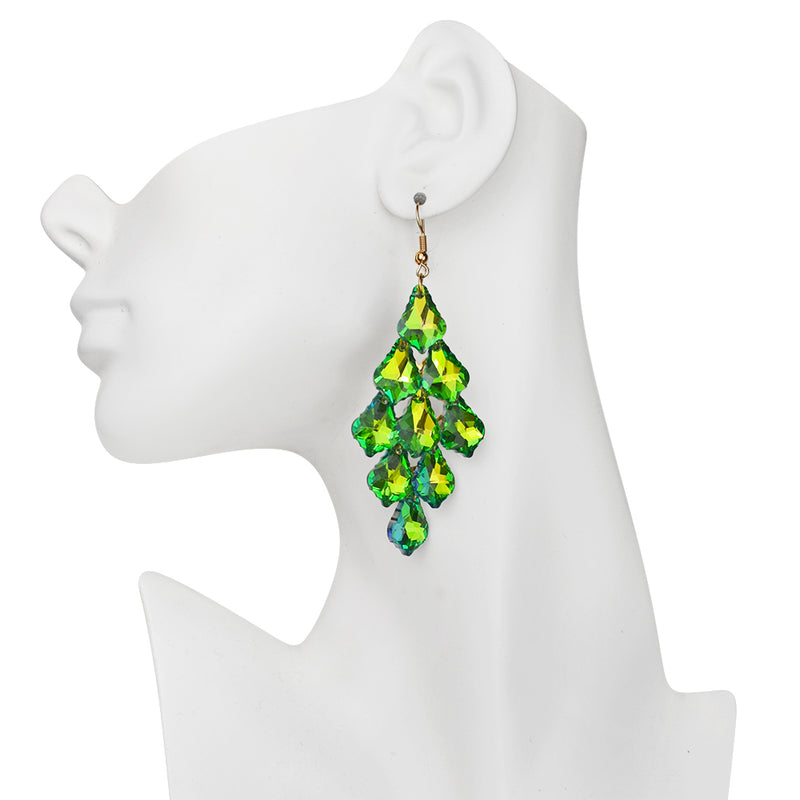 Divine Crystal Chandelier French Wire Earrings (Goldtone/Green Iris)