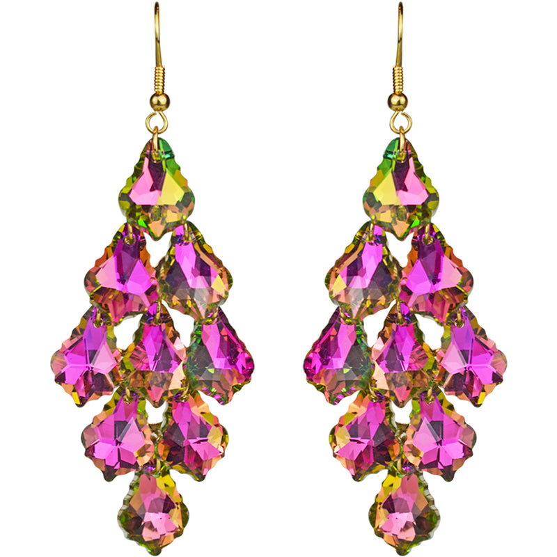 Divine Crystal Chandelier French Wire Earrings (Goldtone/Fushia Iridis)