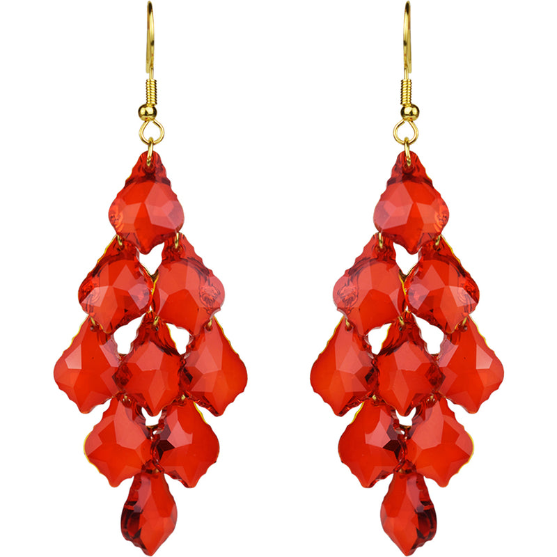 Divine Crystal Chandelier French Wire Earrings (Goldtone/Ruby Red)