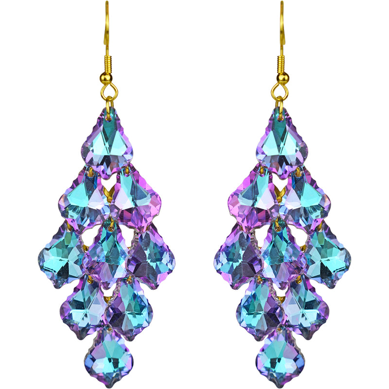 Divine Crystal Chandelier French Wire Earrings (Goldtone/Mystic Purple)