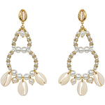 By The Sea Cowrie & Pearl Pierced Earrings (Goldtone)