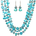 A Chance Romance Turquoise Mother of Pearl 3 Strand Freeform Necklace (Silvertone)