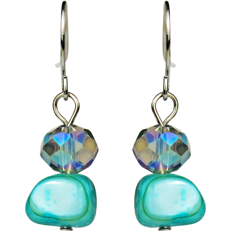 A Chance Romance Turquoise Mother of Pearl 3 Strand Freeform Necklace (Silvertone)