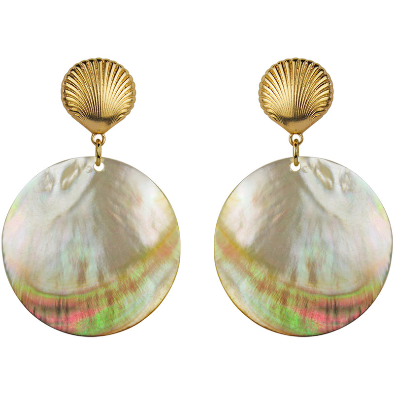 Island Beauty Mother Of Pearl Shell Pierced Earrings (Goldtone)