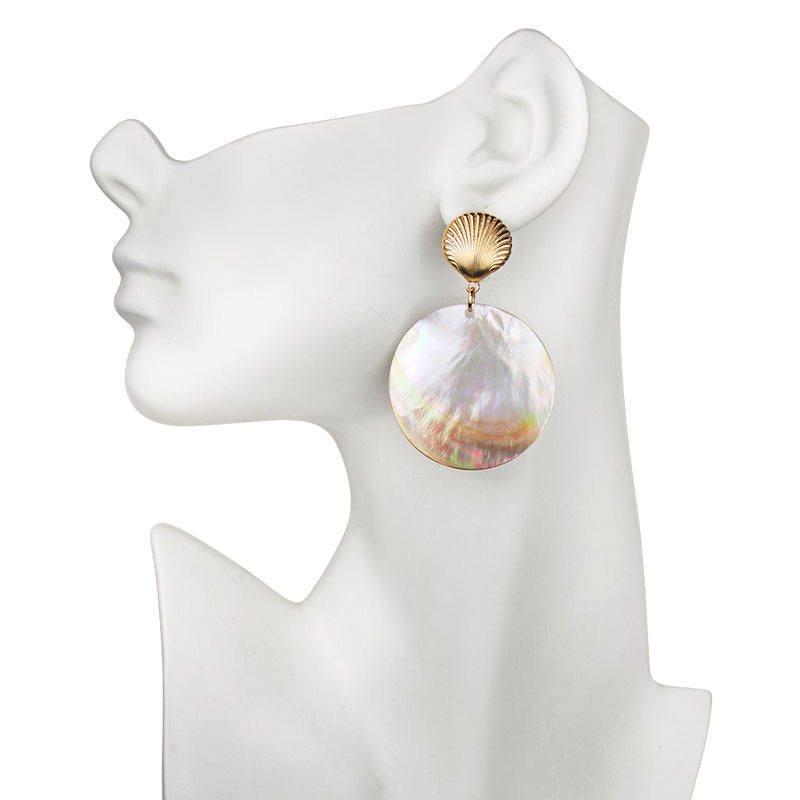 Island Beauty Mother Of Pearl Shell Pierced Earrings (Goldtone)