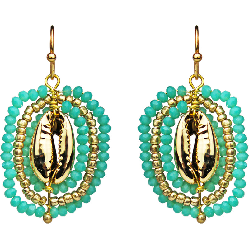 Tropical Getaway Cowrie French Wire Earrings (Goldtone)