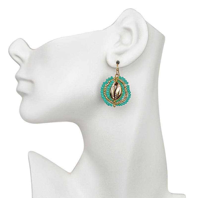 Tropical Getaway Cowrie French Wire Earrings (Goldtone)