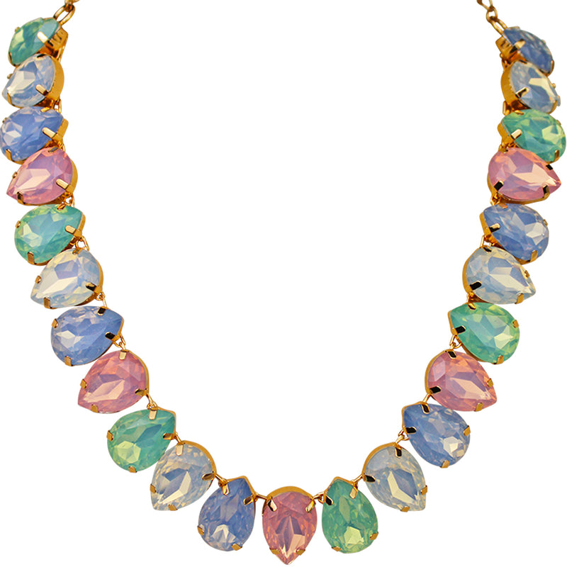 Teardrop Treasures Necklace Pierced Earrings Set (Goldtone/Multi Mystical Pastel)