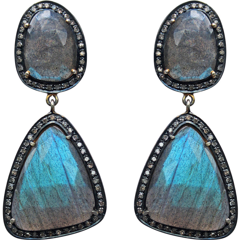 Labradorite Diamond Dream Pierced Earrings