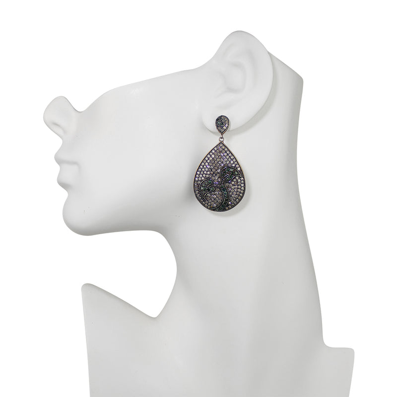 Goddess Teardrop Blue and White Diamond Pierced Earrings