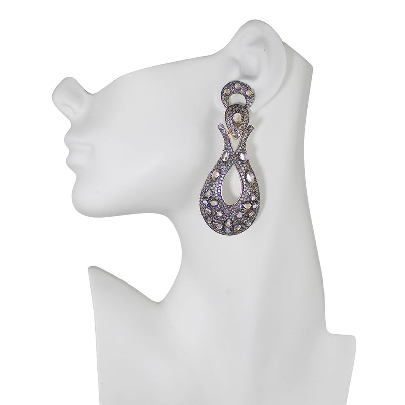Rainbow Moonstone and Diamond Queen Of The Night Pierced Earrings