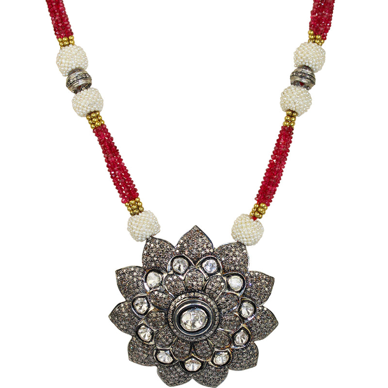 The Queens Ruby and Pearl Fleurette Necklace