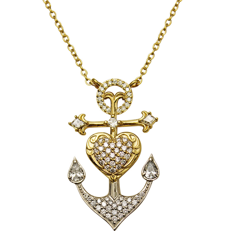 Stardust Diamond Hope, Love, Faith, Family & Friends Anchor Necklace (14K Gold Plated)