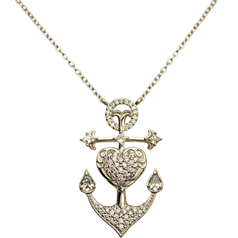 Stardust Diamond Hope, Love, Faith, Family & Friends Anchor Necklace (Platinum)