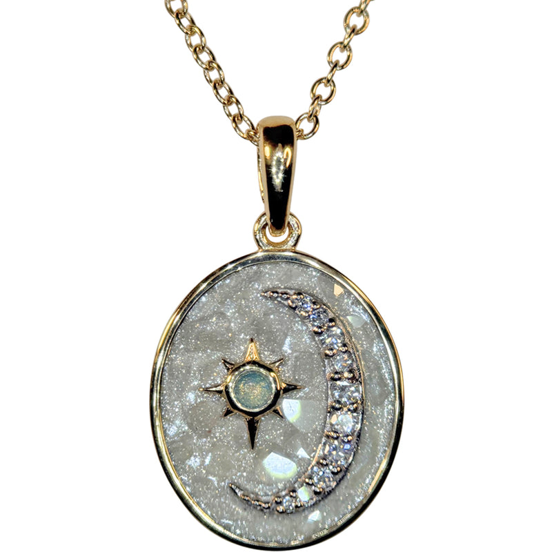 Petite Stardust Diamond Love Never Dies Oval Pendant Necklace (14k Gold Plated)