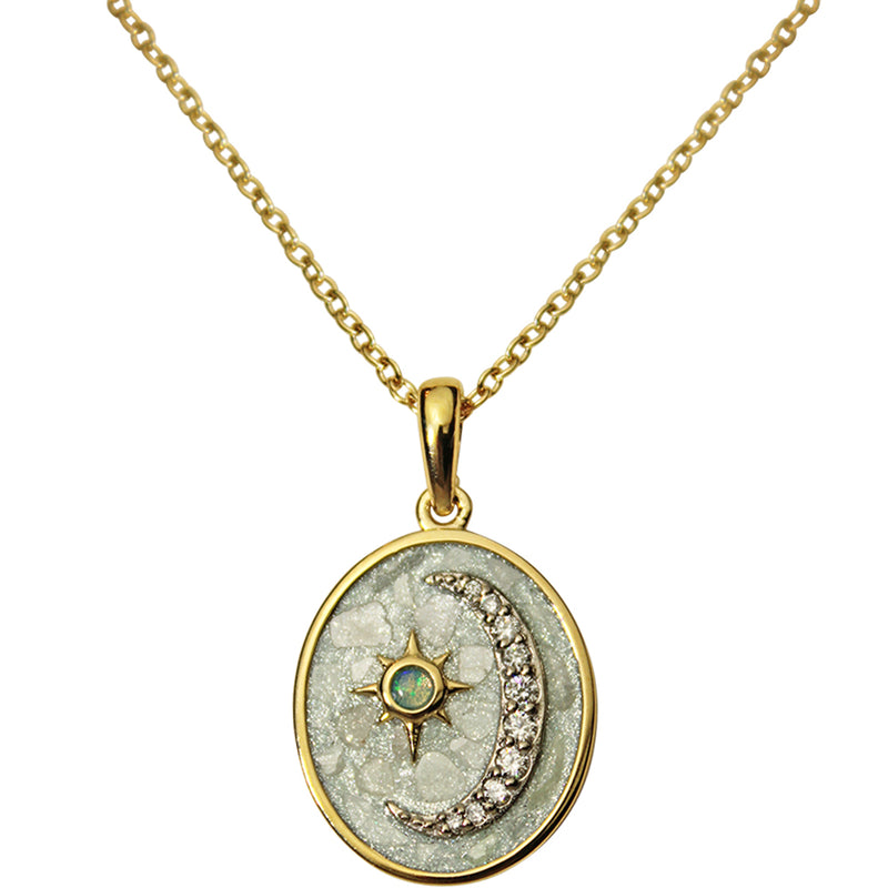 Petite Stardust Diamond Love Never Dies Oval Pendant Necklace (14k Gold Plated)
