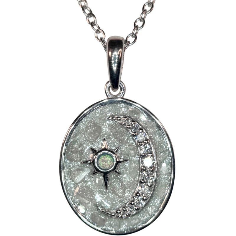 Petite Stardust Diamond Love Never Dies Oval Pendant Necklace (Platinum)