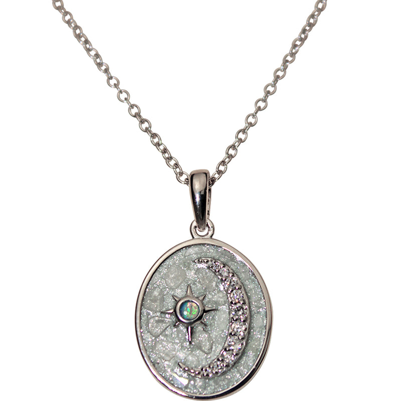 Petite Stardust Diamond Love Never Dies Oval Pendant Necklace (Platinum)