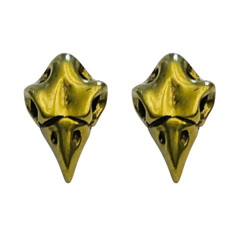 "One Of A Kind" Raven's Skull Pierced Earrings (Brasstone)
