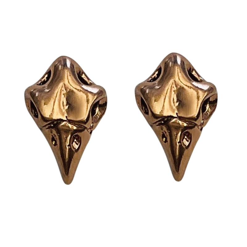 "One Of A Kind" Raven's Skull Pierced Earrings (Copper Ox)