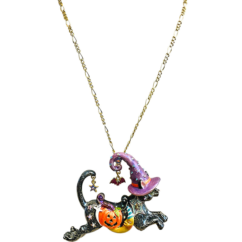 Salem Carousel Cat Pin Pendant With Necklace (Goldtone)