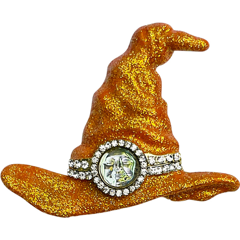 Bewitching Seaview Water Moon Witch Hat Pin Pendant (Goldtone)