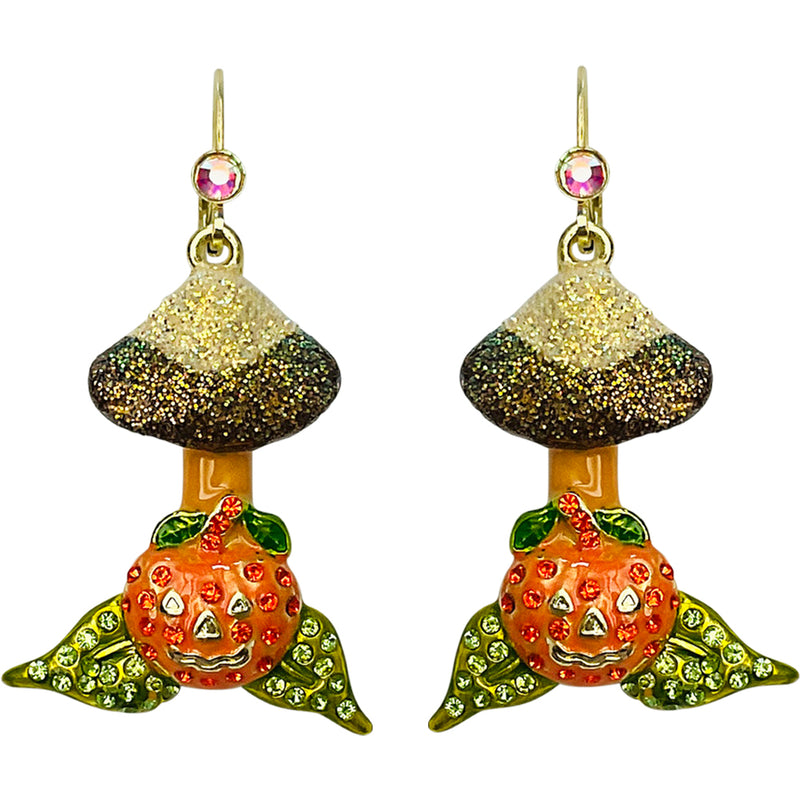 "One Of A Kind" Magic Mushroom Pumpkin Leverback Earrings (Goldtone)