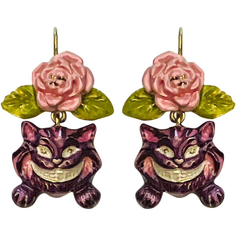 Cheshire Cat Wonderland Leverback Earrings (Goldtone)