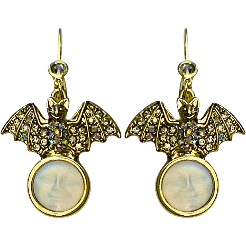 "One Of A Kind" Belinda Bat Glass Seaview Moon Leverback Earrings (Goldtone)