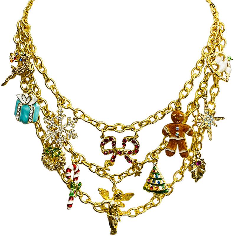 "One Of A Kind" Happy Holiday's Couture Charm Necklace (Goldtone)