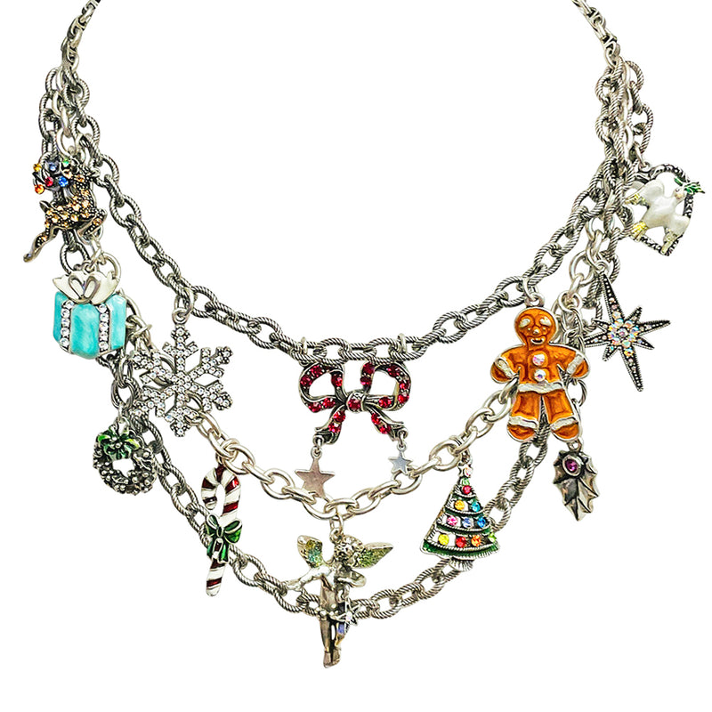 "One Of A Kind" Happy Holiday's Couture Charm Necklace (Silvertone)