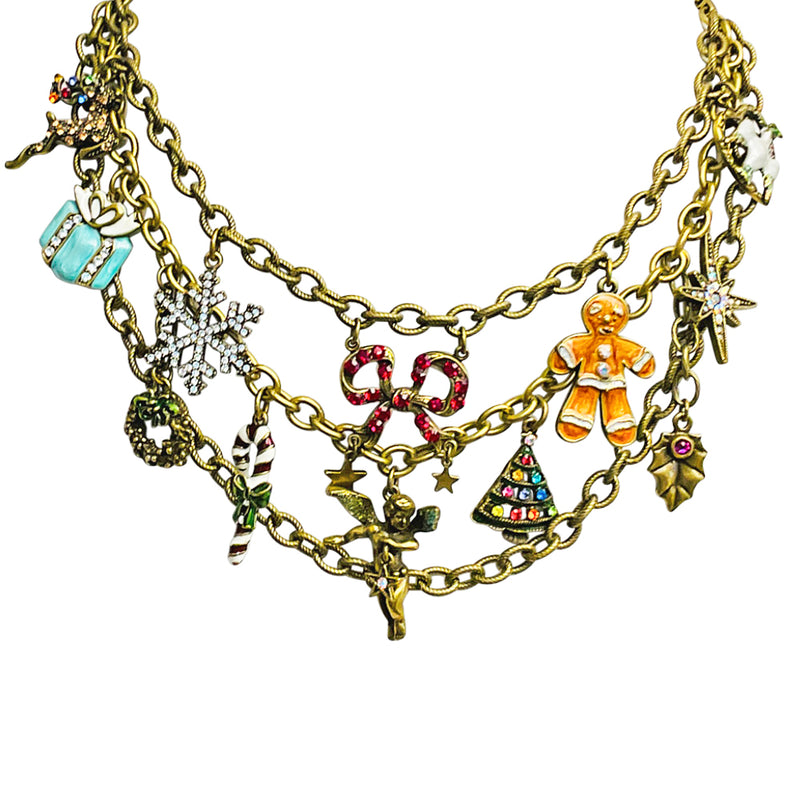 "One Of A Kind" Happy Holiday's Couture Charm Necklace (Brass Ox)