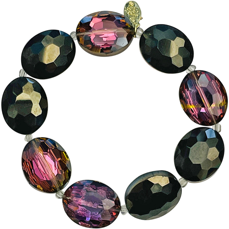 "One Of A Kind" Empress Oval Stretch Bracelet (Goldtone/Purple Iridis)
