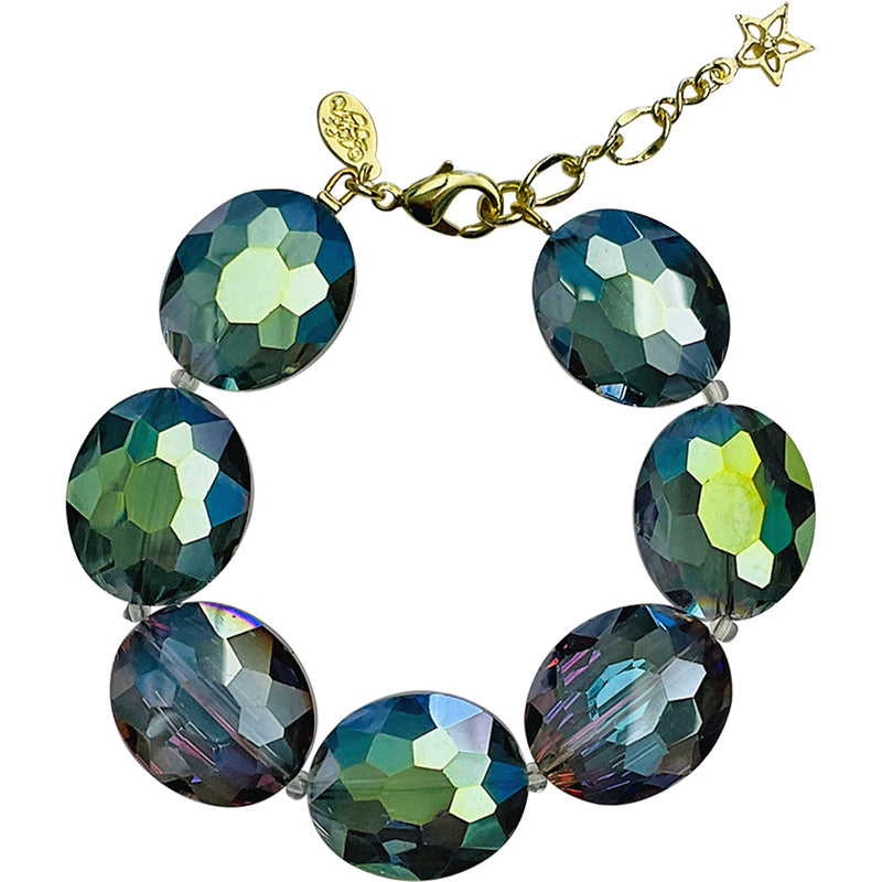 "One Of A Kind" Empress Oval Chain Bracelet (Goldtone/Green Iridis)