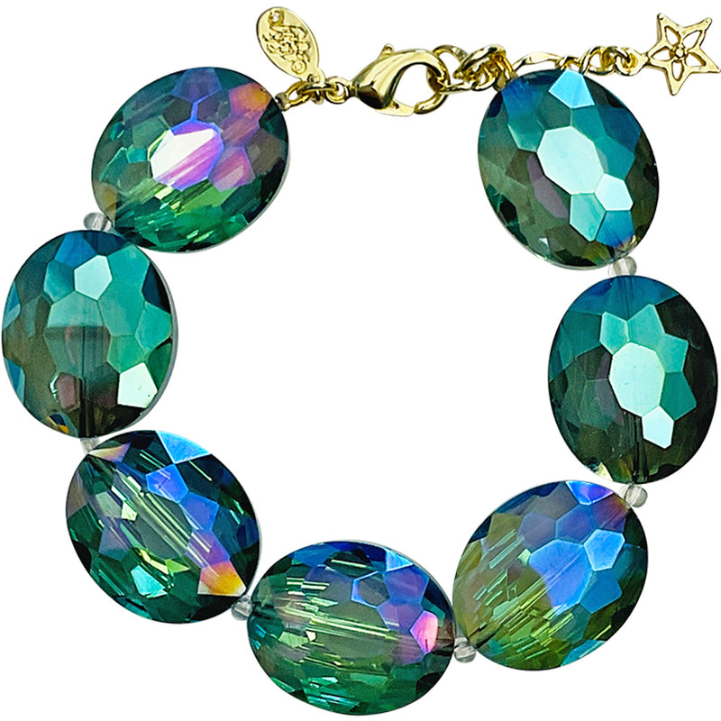 "One Of A Kind" Empress Oval Chain Bracelet (Goldtone/Green Iridis)