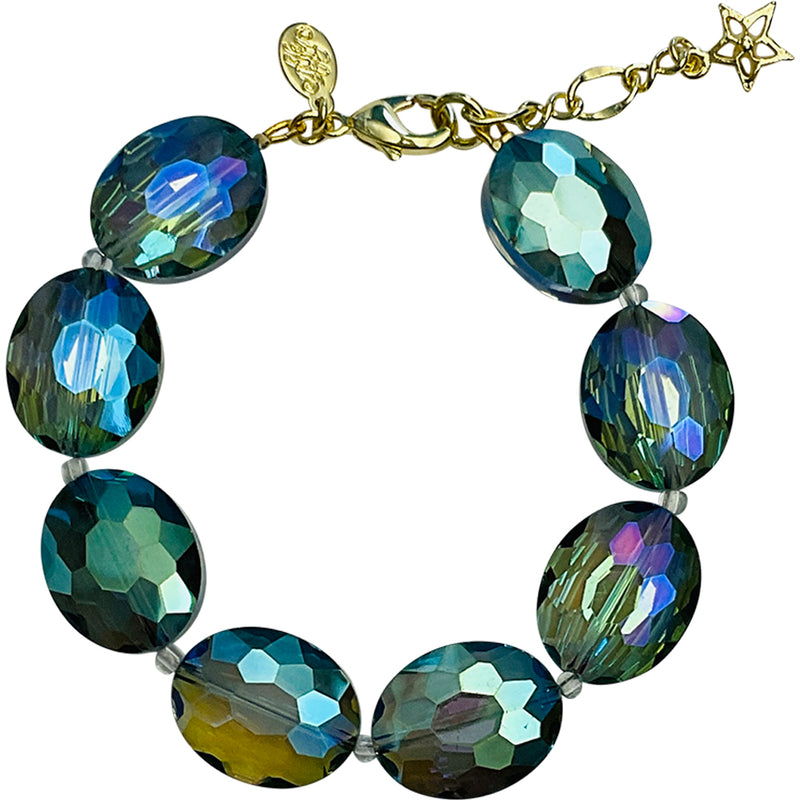 "One Of A Kind" Empress Oval Chain Bracelet (Goldtone/Green Iridis)