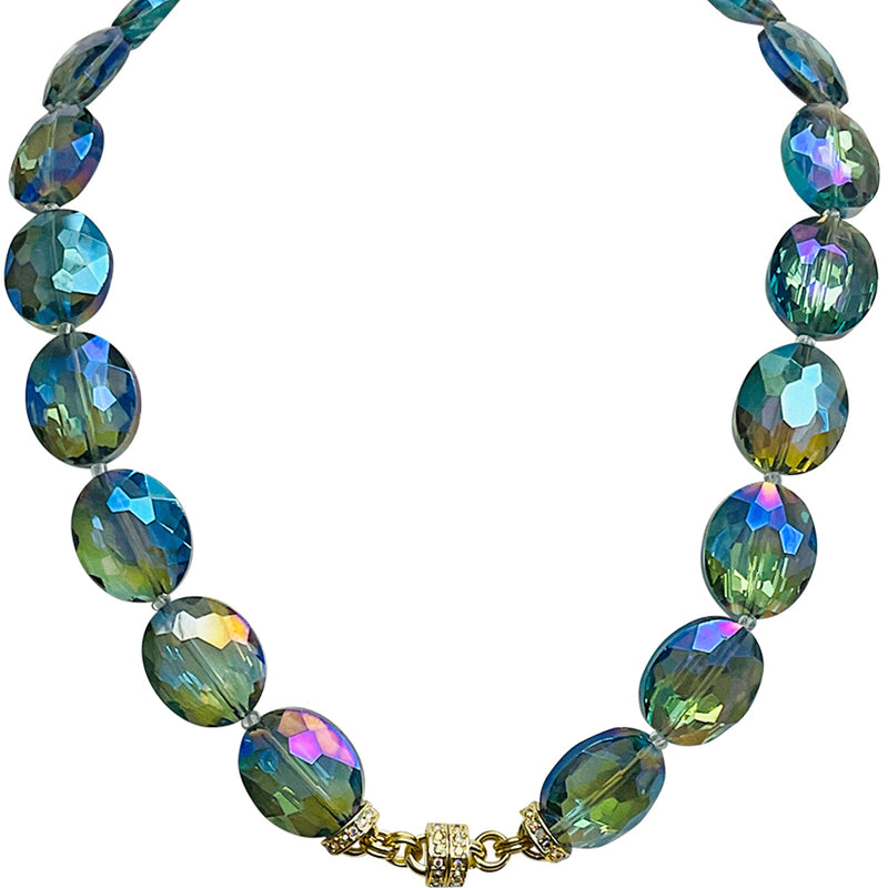 "One Of A Kind" Empress Petite Oval Magnetic Interchangeable Necklace (Goldtone/Green Iridis))