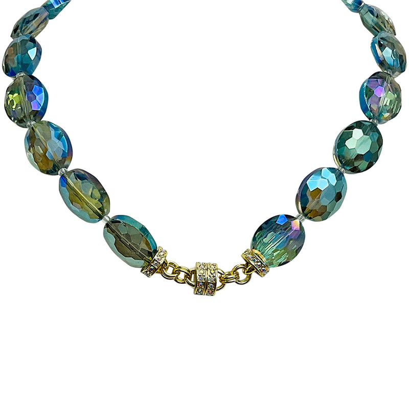 "One Of A Kind" Empress Oval Magnetic Interchangeable Necklace (Goldtone/Green Iridis)