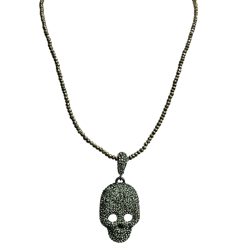 "One Of A Kind" Divine Crystalized Skull Pendant with Hematite Beaded Necklace (Hematite)