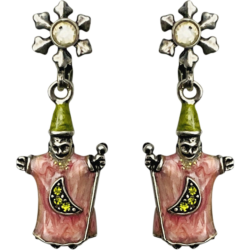 "One Of A Kind" Spell Caster Wizard Pierced Earrings (Silvertone)