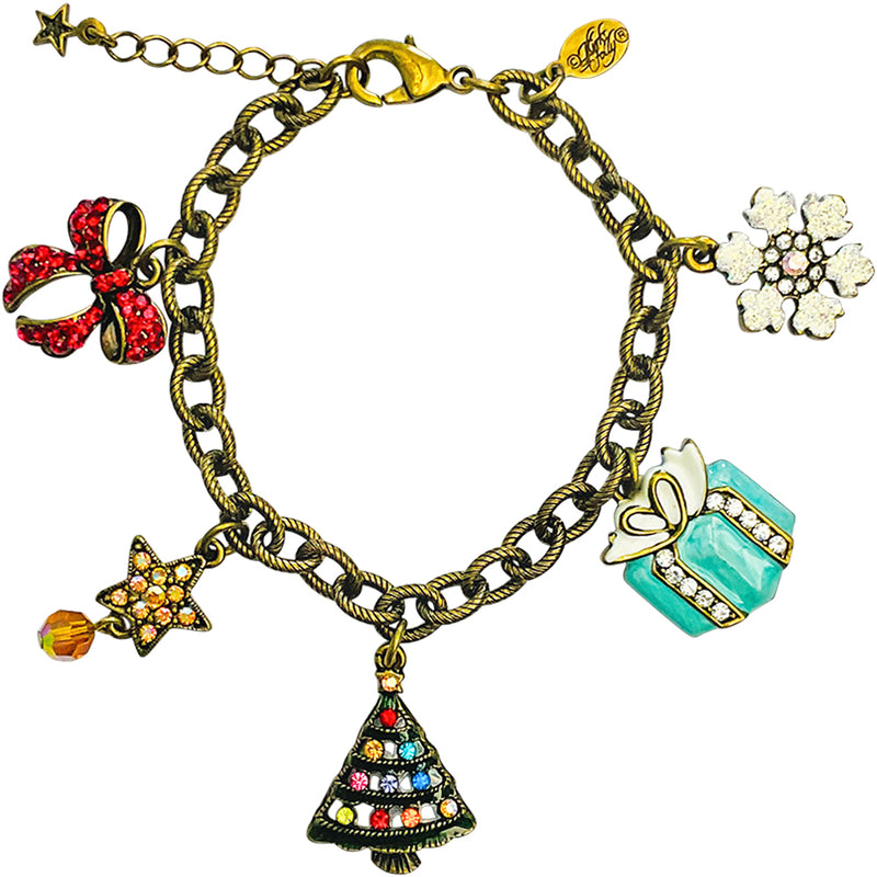 "One Of A Kind" Happy Holiday Charm Bracelet (Brass Ox)