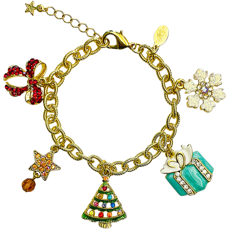 "One Of A Kind" Happy Holiday Charm Bracelet (Goldtone)
