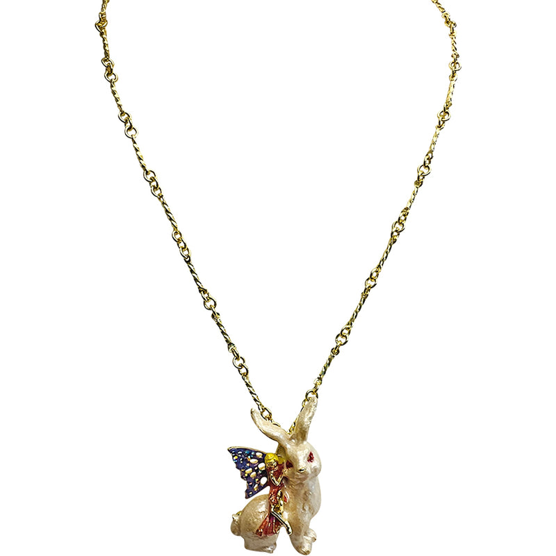 "One Of A Kind" Fairyland Bunny Pin Pendant With Necklace (Goldtone)