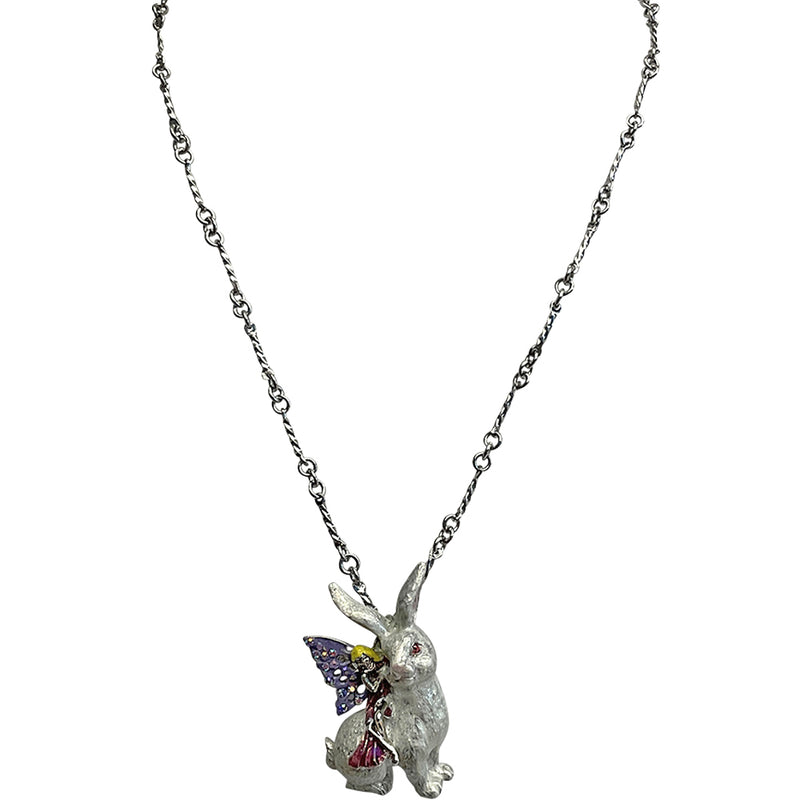 "One Of A Kind" Fairyland Bunny Pin Pendant With Necklace (Silver Ox)
