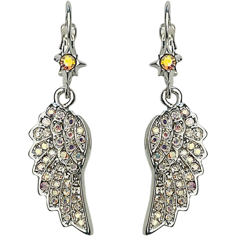 Dreamy Angel Wing Leverback Earrings (Silvertone)
