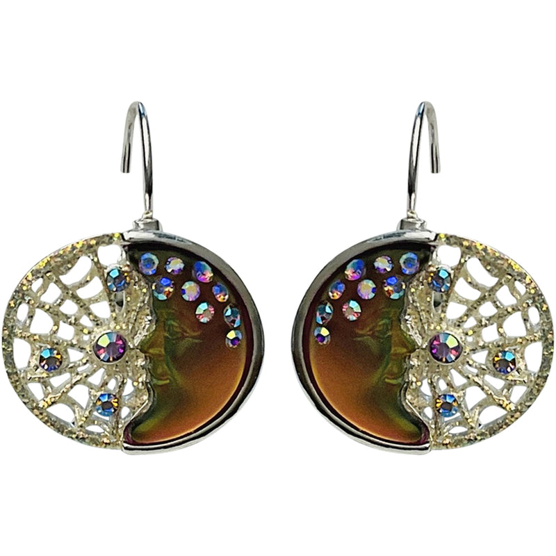 "One Of A Kind" Goddess Moon Shadow Dreamcatcher Leverback Earrings (Sterling Silvertone/Mystic Brown Iridis))