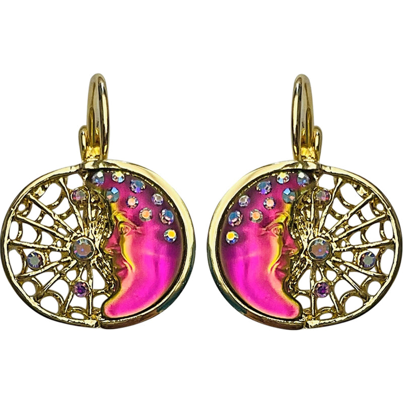 "One Of A Kind" Goddess Moon Shadow Dreamcatcher Leverback Earrings (Goldtone/Iridis)