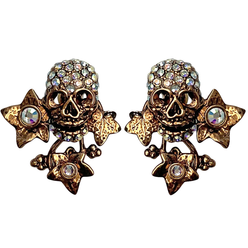 "One Of A Kind" Ivy Skull Pierced Earrings (Copper Ox)